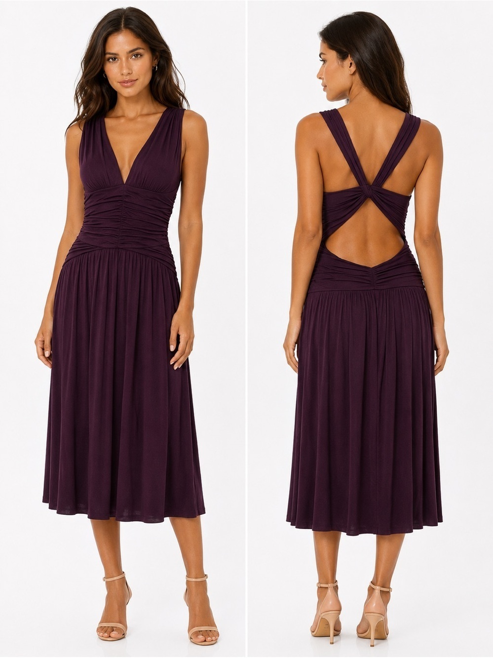 Aziz Brown Midi Cocktail Dress Size S